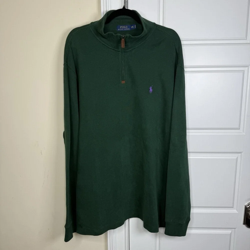 Polo Ralph Lauren Quarter Zip Sweater Men's XXL Green Knit Cotton 1/4 Zip Joker